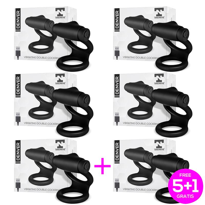 Pack 51 Denver DOUBLE COCKRING WITH VIBRATING BULLET USB SILICONE BLACK