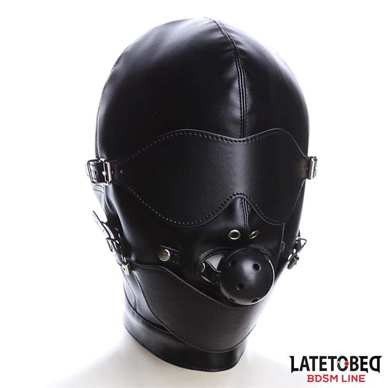 Slave Hood with Eye mask Breathable Gag Ball and Mouth Adjustable