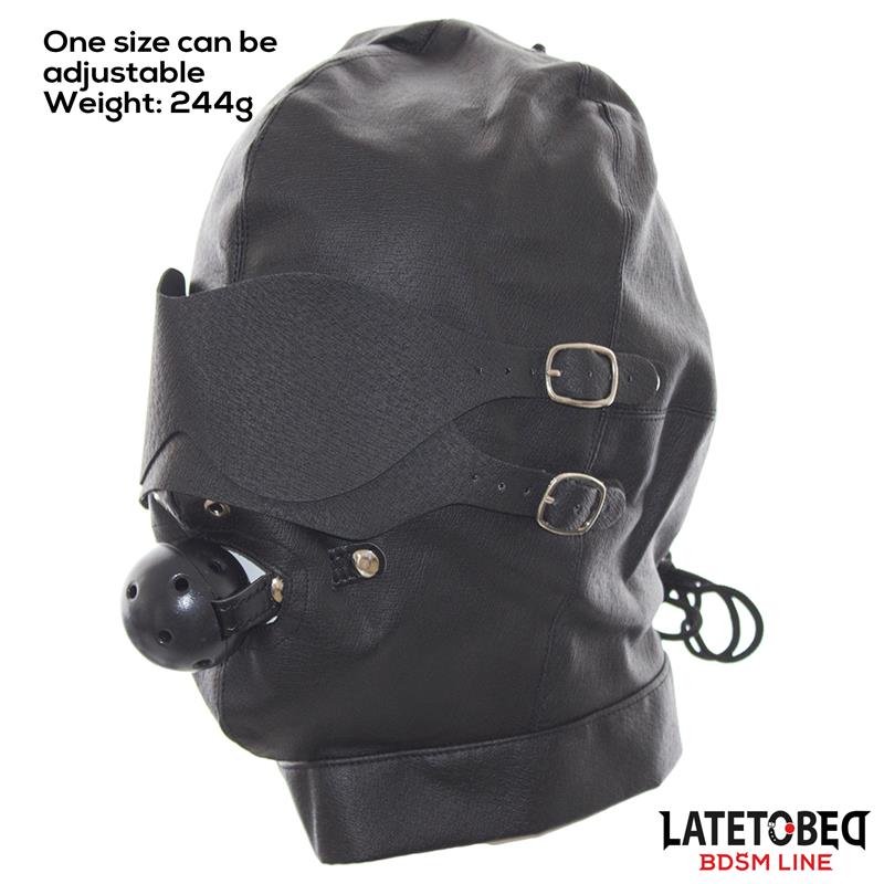 Slave Hood with Eye mask Breathable Gag Ball and Mouth Adjustable