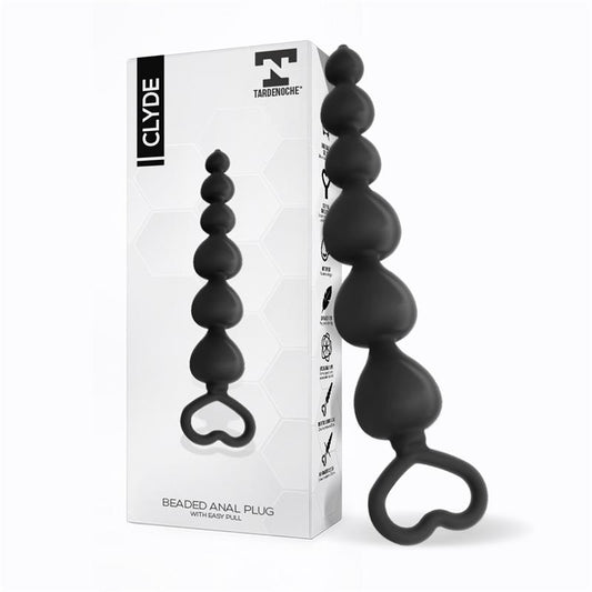 Clyde Beaded Butt Plug with Easy Pull Ring Silicone Black