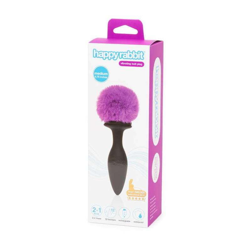 Butt Plug with Vibration and Remote Control Double Base Purple Medium