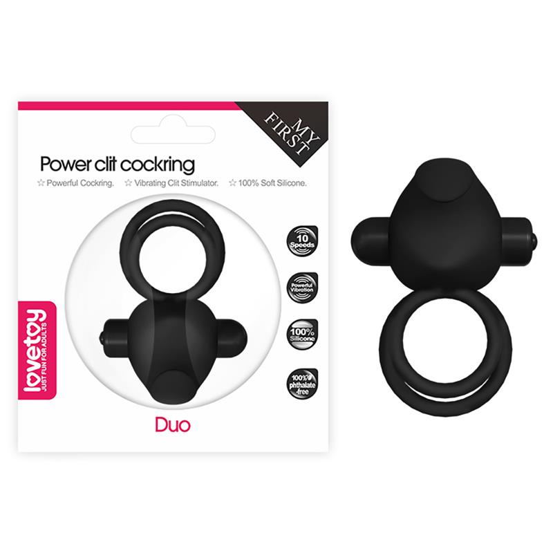 Double Vibrating Cockring Power Clit Duo Black