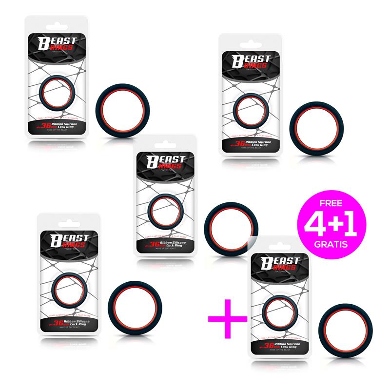 Pack 41 Red Black Ribbon Silicone Cock Ring 36 cm