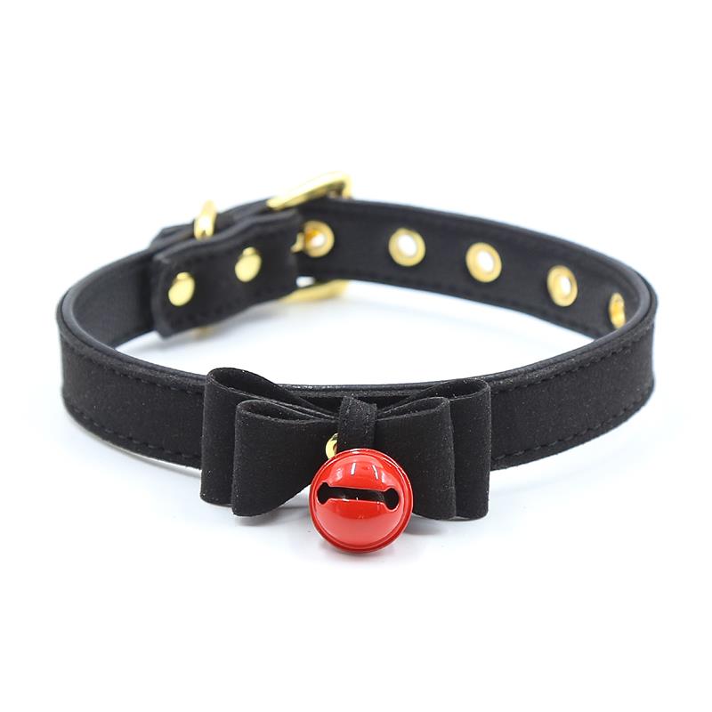 Collar with Bow and Rattle 44 cm Black Red