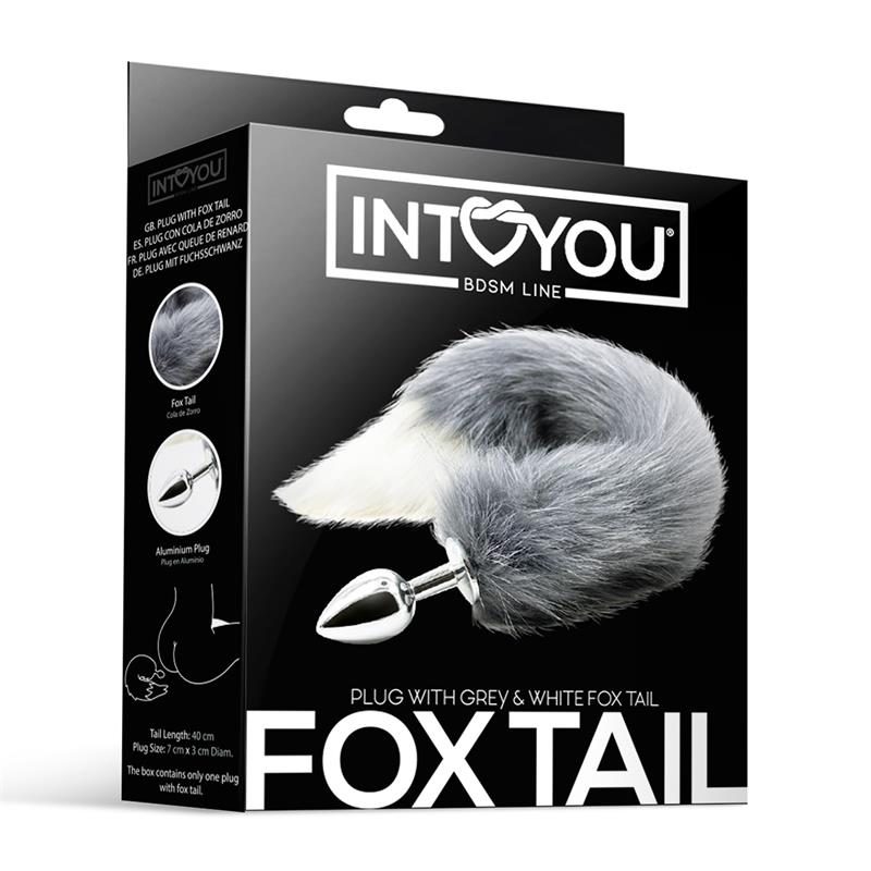 Anal Plug with Grey and White Foxy Tail Size S