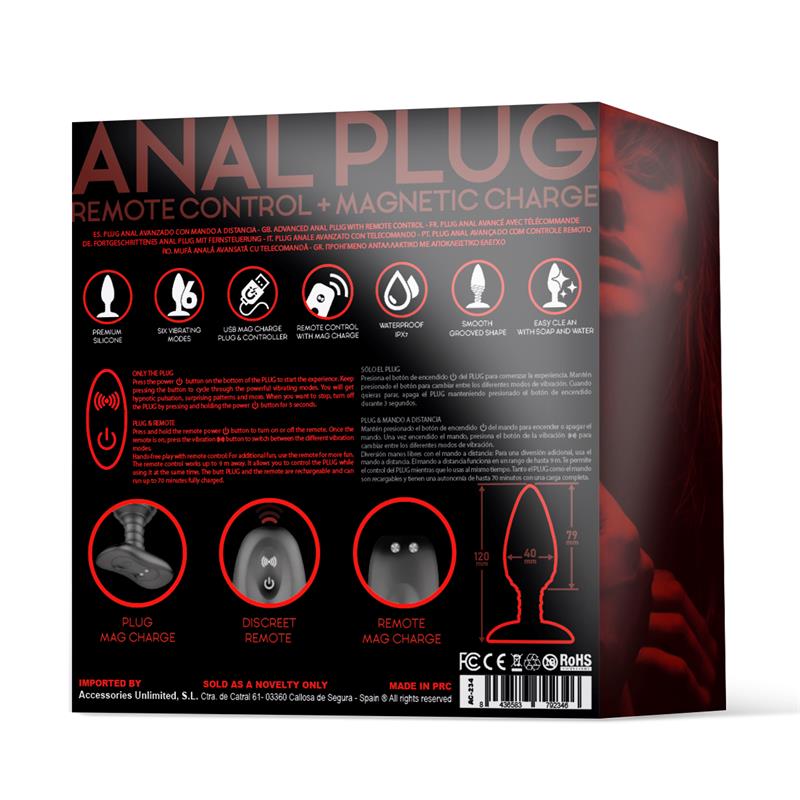 Asher Butt Plug with Remote Control Magnetic USB Black