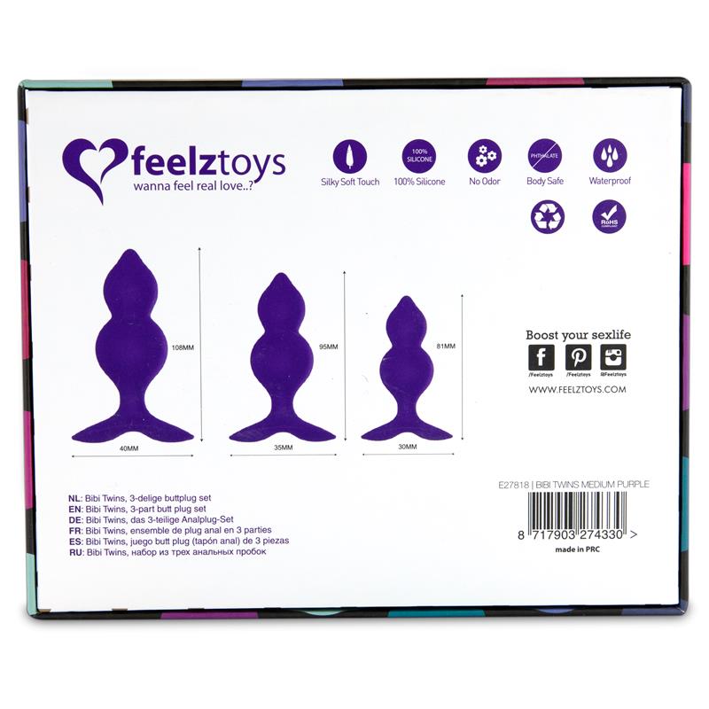 Bibi Twin Set of 3 Butt Plug Purple