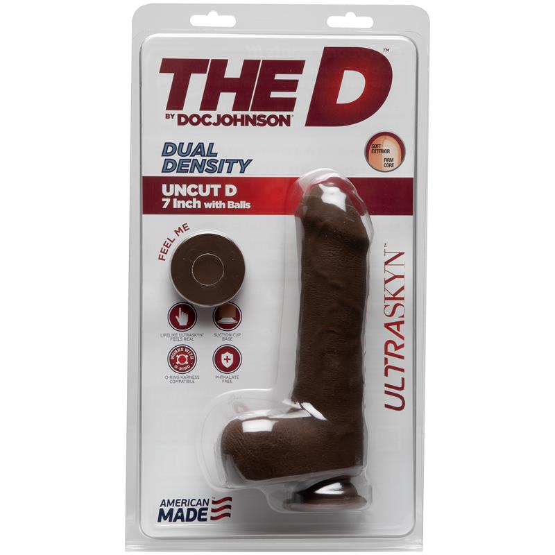 Dual Density Dildo Uncut D with Balls 7 Ultraskyn Chocolate